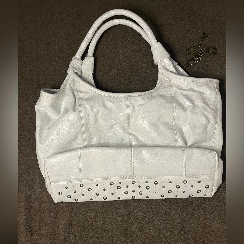 D&G Dolce & Gabbana White Studded Shoulder Bag Hobo Purse Y2K - Picture 2 of 7